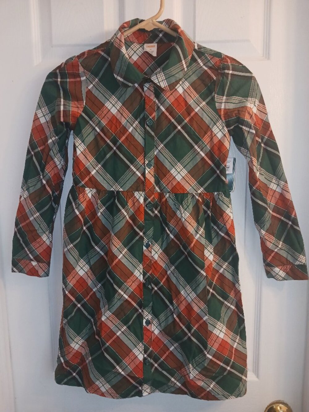 Gymboree Girls 10 Plaid Shirt Dress Green Orange Brown Long Sleeve Button Fall